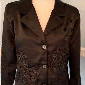 Blazer jacket womans size large Anage coat sequined flowers black